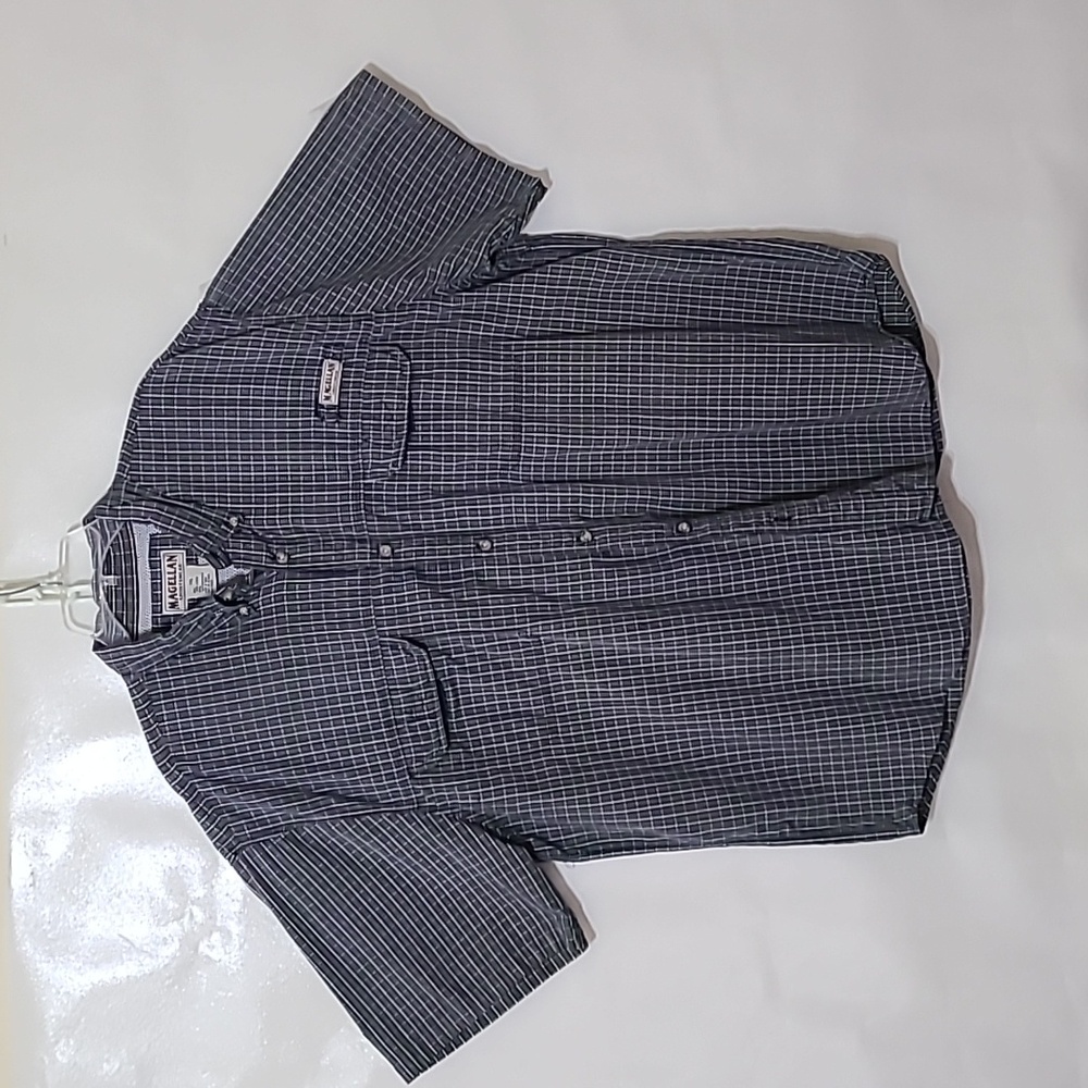 Magellan Outdoors‎ Men's Navy Checkered Short Sleeve Vented Shirt - Size 2XL